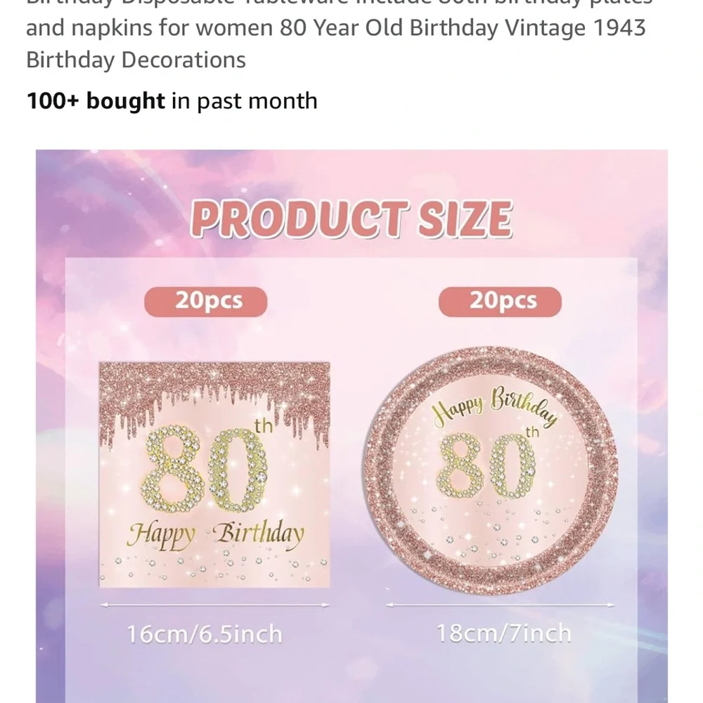 Elegant 80th Birthday Party Supplies Set - Pink and Gold